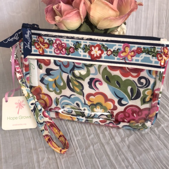 VERA BRADLEY Clear Wristlet Hope Garden vinyl floral makeup case ID wallet NWT - Picture 1 of 8